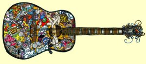 Colorful guitar with stickers